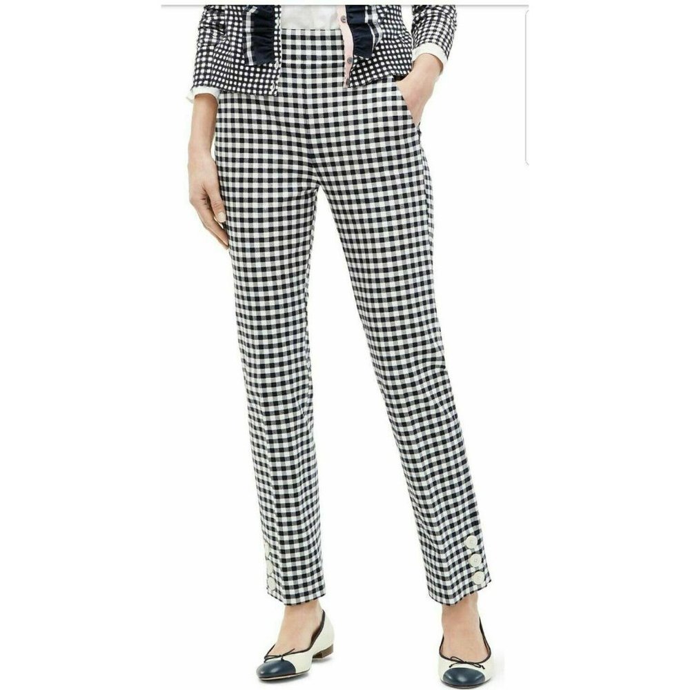 J Crew Navy Gingham Remi Cropped Pants 8